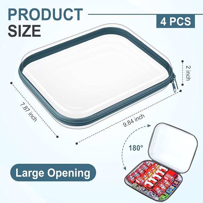 Hoolerry 4 Pcs Hard Clear Zipper Case Makeup Bags Plastic Zipper Pouch Transparent Storage Box Containers for Cosmetics, Snacks, Building Blocks, Puzzles(Clear,9.8 x 7.9 x 2 in,Morandi) - Image 2