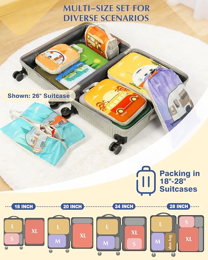 Gonex Compression Packing Cubes, 10pcs Expandable Storage Travel Luggage Bags Organizers with Hanging Toiletry Bag Laundry Bag Shoe Bag Accessories Bag, Travel Cubes for Suitcase Carry On (RV) - Image 5