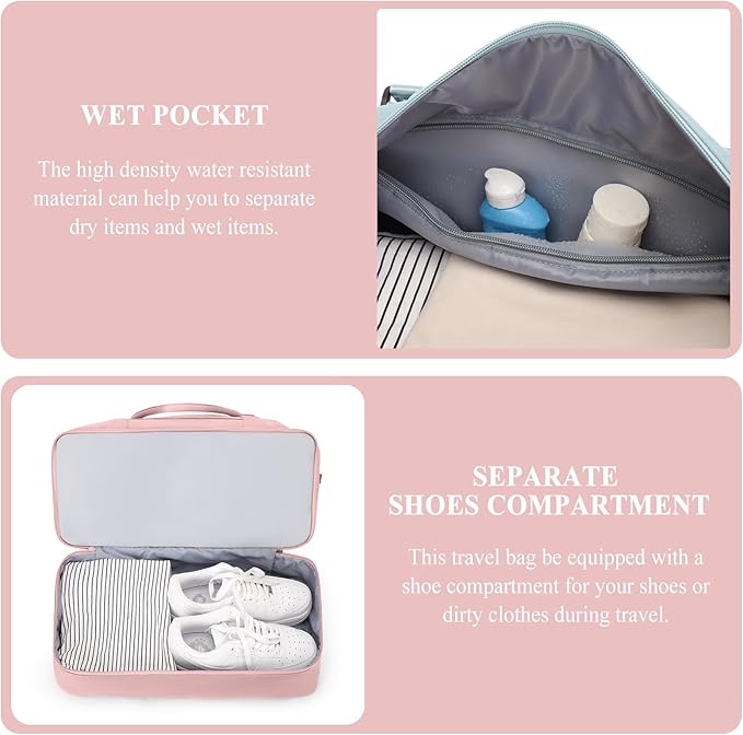 Weekender Bags for Women, Personal Item Travel Bag with Shoes Compartment | Overnight Travel Duffel Bag with Quilted Toiletry Bag, Airplane Friendly Carry-On Bag - Image 6