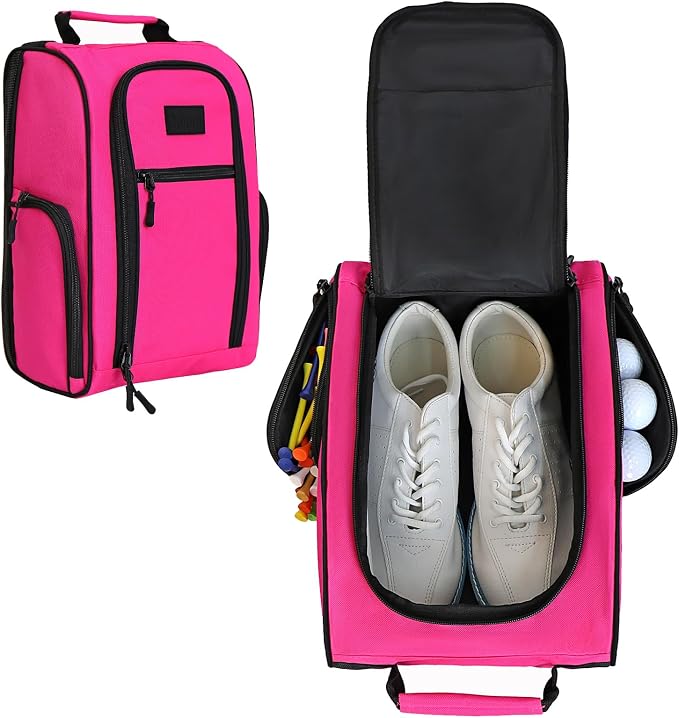 Goloni Golf Shoe Bag for Men Women, Ventilated Golf Shoe Bag with Side Pockets, Lightweight Portable Golf Shoe Carrier for Golf Shoes, Tees, Balls & Accessories,Pink by GoloniYourStyleYourRule