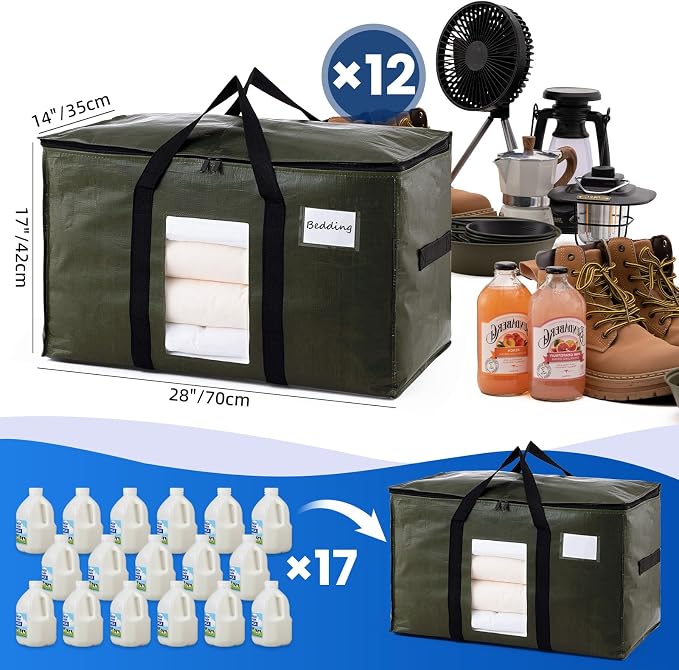 TAILI 12 Pack Green Extra Large Storage Bags, Heavy Duty Totes with Visible Window, Wrap Around Handles, Perfect for Moving and Storage - Image 6