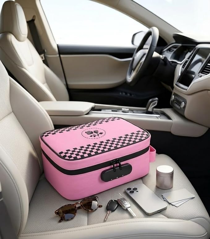 ANZOME Smell Proof Bag with Lock, Activated Charcoal Case, Pink | Lockable waterproof zipper pouch, controls odor, includes seven accessories, discreet stash organizer for home & travel, big - Image 7