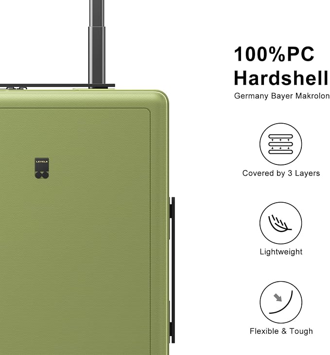 LEVEL8 Luminous Carry on Luggage, 20 Inch Hardside Suitcase Bundle with 4 PC Packing Cubes Organizer Set - Green - Image 4