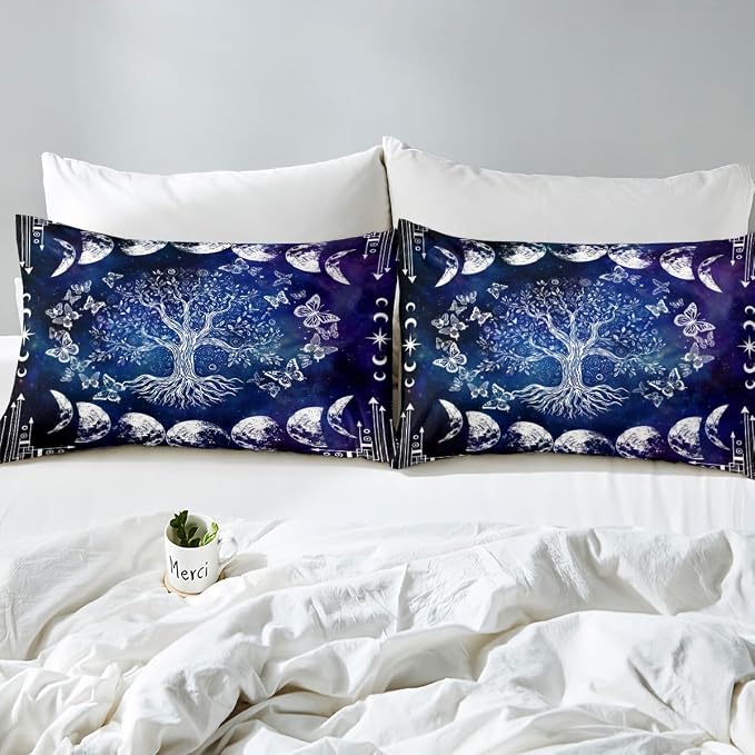 Erosebridal Tree of Life Bedding Set King for Boys Girls Boho Exotic Butterfly Print Duvet Cover Sun and Moon Comforter Cover Teens Kids Bedroom Decor Bohemian Gothic Hippie Bedding Black and White - Image 7