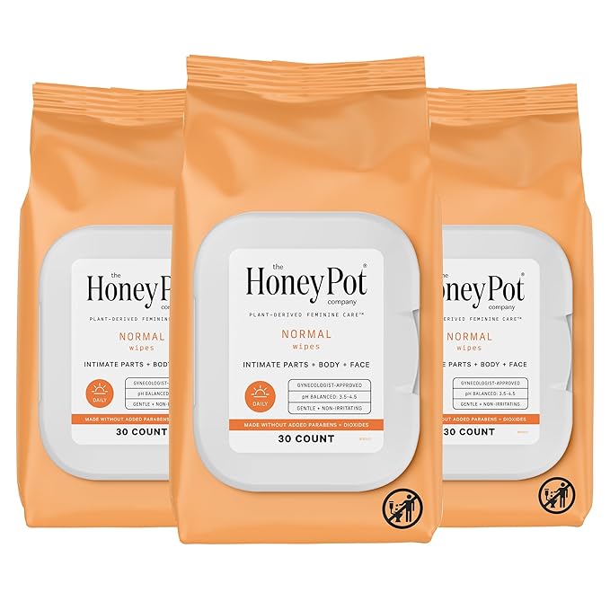 The Honey Pot Company - Feminine Wipes - Daily PH Balancing, Fragrance & Sulfate Free Wipes for Intimate Parts, Body, or Face - Hygiene Products - Normal 30 ct (Pack 3)