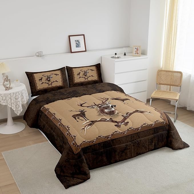 Erosebridal Farmhouse Deer Comforter Sets for Kids Boys Girls Southwestern Bedding Set Twin Size Rustic Hunting Animal Quilt Moose Deer Down Comforter with 1 Pillow Sham Bedroom Decor - Image 3