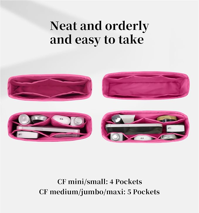 Purse Organizer Insert, Silky-Soft Lightweight Design, Multi-Pocket, Keeps Bag Organized & Protects Interior, Fits Chanel Classic Flap Small, Ideal for Travel & Daily Use(Rose Shocking, CF Small 23) - Image 4