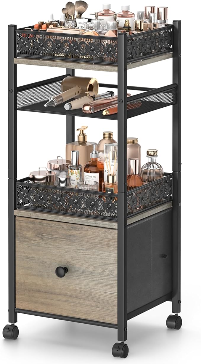 Makeup Organizer, Large Skincare Organizers, Make Up Organizers for Vanity, Makeup Storage Cosmetic Organizer with Drawer, Bathroom Vanity Organizer Makeup Holder Cart for Skin Care Hair Tool Beauty by SOLIMINTR