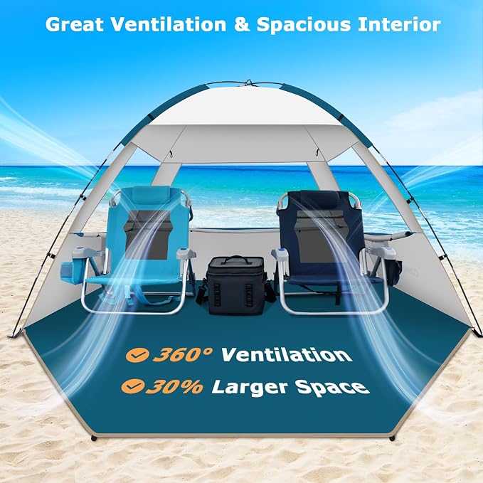 COMMOUDS Beach Tent Sun Shelter for 3/4/6/8 Person, UPF 50+ UV Protection Beach Shade Canopy Tent, Lightweight, Easy Set Up and Carry - Image 5