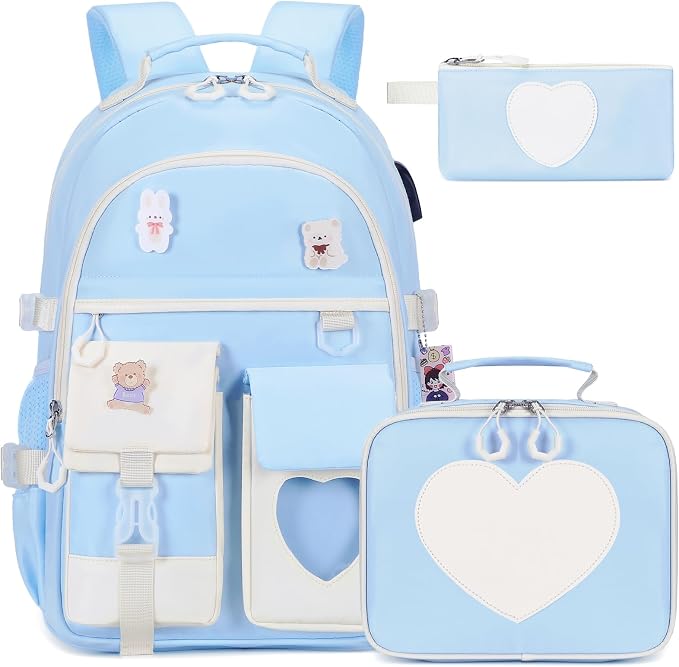 ACESAK Backpack for Girls - Bookbag Backpacks Schoolbag for Girls Kids Teen Women Casual Travel Daypacks - School Bag Elementary Middle School College Cute Backpack with Lunch Box (Blue White) by ACESAK