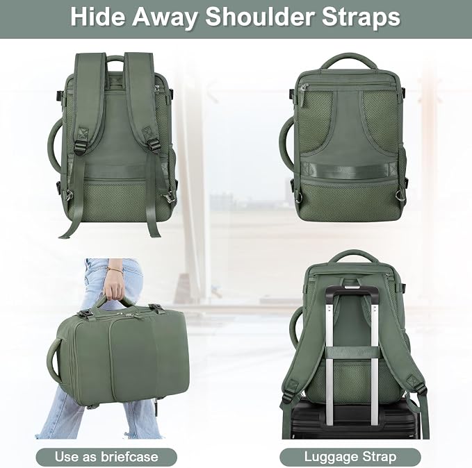 Sinaliy Travel Backpack, TSA Carry on Flight Approved Backpack | Waterproof 17.3 Inch Laptop Backpack with Multi-Pockets, Personal Item Travel Bag for Work, College, Business, Olive Green - Image 6