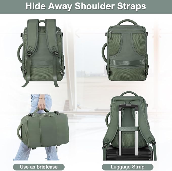 Sinaliy Personal Item Backpack, Carry on Travel Backpack with Multi-Pockets, Waterproof Casual College 16inch Laptop Backpack for Men Women, Army Green | Waterproof 16 Inch Laptop Backpack for Work, College, Weekend, Business, Travel Bag with Wet Pocke... - Image 4