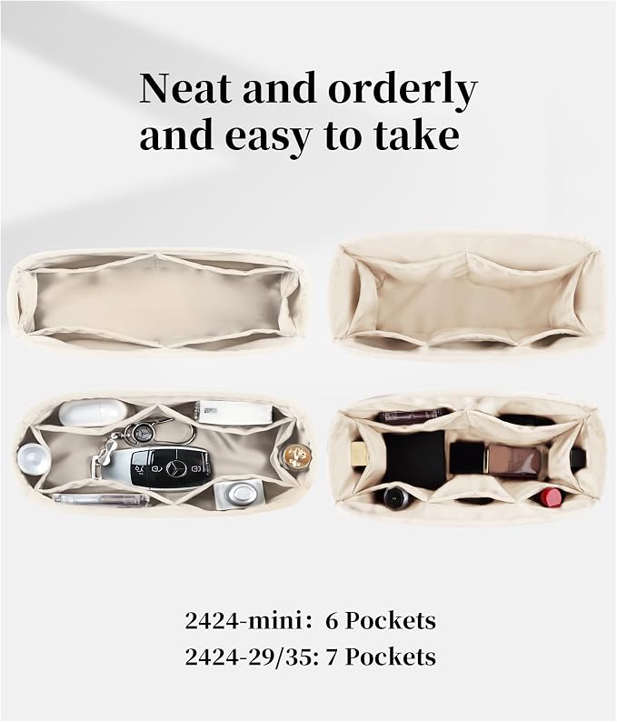 Women's Purse Organizer Insert - Satin & Lightweight Fabric with Inside Pockets, Portable for Commute, Travel, Shopping, and Evening, Multicolor Options, Fits for Kelly 24-24(Craie, 2424-29) - Image 2