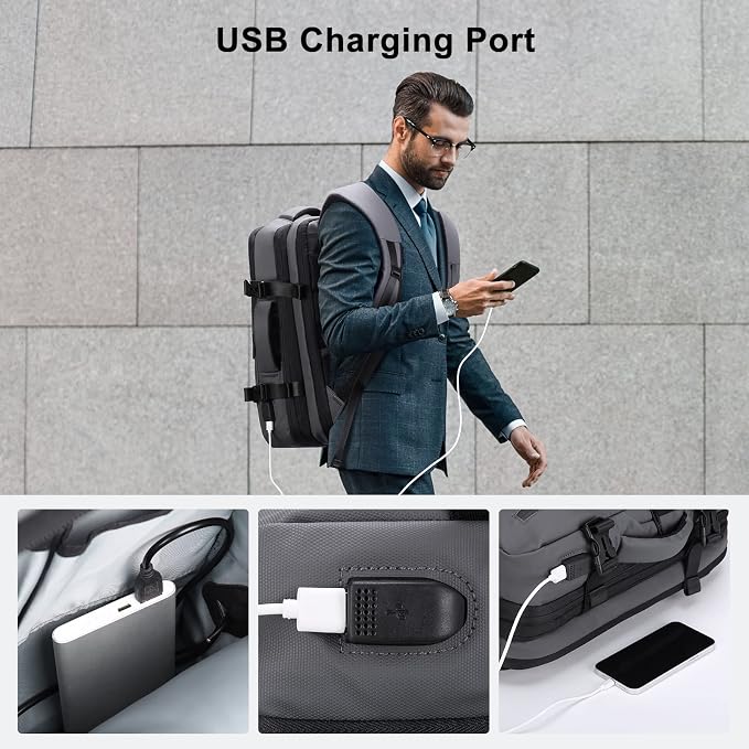 HOMIEE 40L Expandable Carry on Backpack Fit 15.6 Inch Laptop for Travel | USB Charging Port TSA Approved Personal Item Backpack Waterproof Luggage Suitcase for Business Weekender - Image 6
