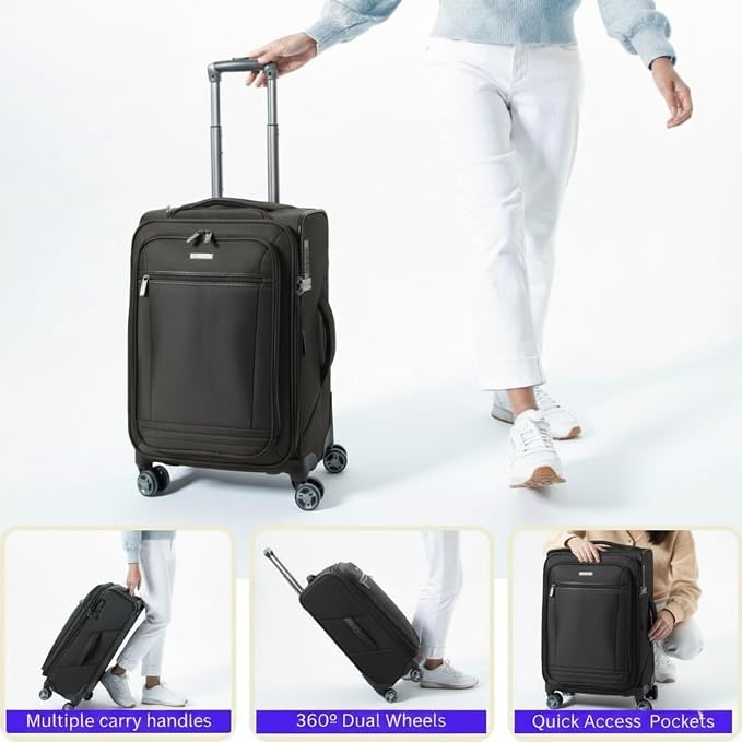 Ricardo Beverly Hills Avalon Softside 2-Piece Luggage Set Made with Sustainable 100% Recycled PET (rPET), Lightweight, Eco-Friendly Travel, Expandable, Dual Spinner Wheels, Black, (20" & 28") - Image 7