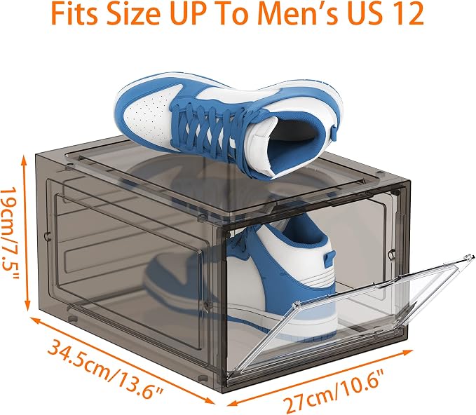 HOMIDEC Shoe Storage, 6 Pack Shoe Organizer Hard Plastic Shoe Box, Shoe Boxes Clear Plastic Stackable, Shoe Boxes with Lids for Size 13, Clear Smoke - Image 3