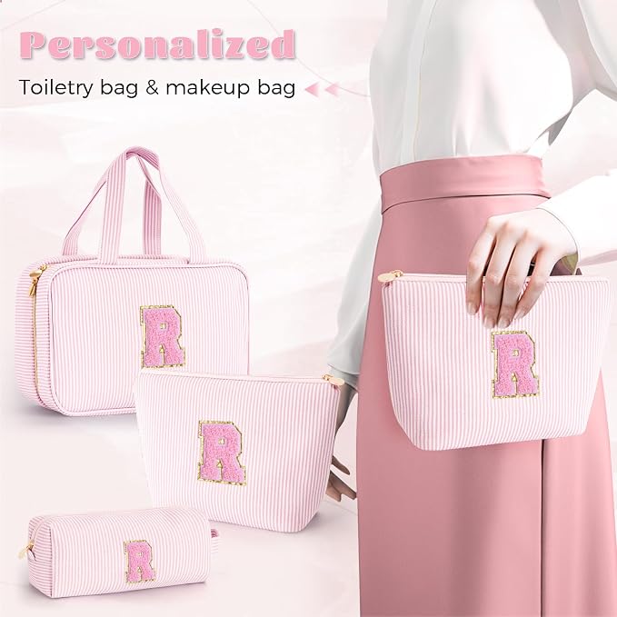 Gifts for Teen Girls Women - Travel Hanging Toiletry Bag & Makeup Bag - Personalized Initial Cosmetic Bag | Birthday Gift for Girl Trendy Stuff - Pink R - Image 4