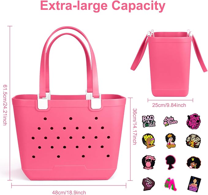 X-Large Rubber Beach Tote Bag, 18.9 "L x 9.4 "W x 13.8 "H Waterproof EVA Beach Totes with Zipper Pocket - Image 5