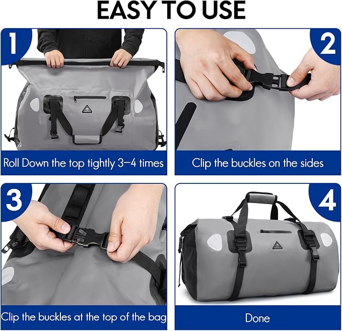 Haimont Waterproof Duffel Bag Roll-top Dry Duffel Bag with Quick-fixed Straps for Motorcycling, Rafting, Boating, SUP, Kayaking, Travel, 50L/70L - Image 8