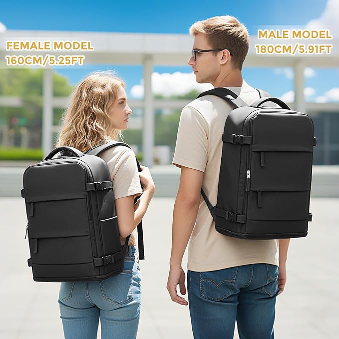 coowoz Travel Backpack For Women Men,Carry On Backpack,Hiking Backpack Waterproof Outdoor Sports Rucksack Casual Daypack Travel Essentials(Black) 25L - Image 3