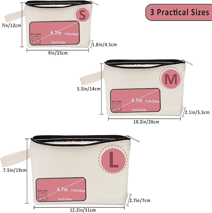 Koolmox 20PCS 12Oz Cotton Canvas Makeup Bags with Zipper and Flat Bottom, Storage Bags for Cosmetics Toiletries Pencils Cables, DIY Craft Bag (Beige Bag Black Zipper, Medium 10.2x5.5x2.1”)' - Image 5