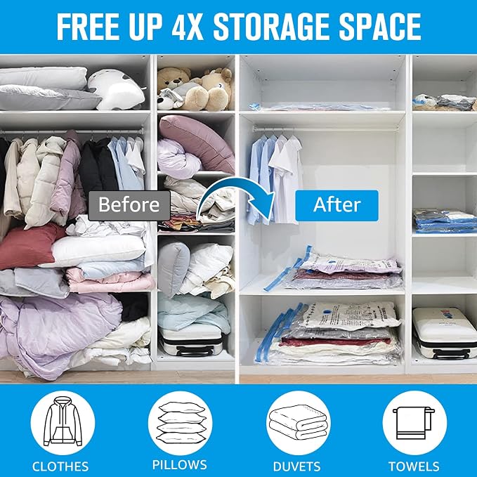 BoxLegend Vacuum Bag 6 Pieces, 3L*80x60cm +3S*60x40cm,Vacuum Storage Bag Travel Vacuum Reusable Garment Bag for Clothing Duvets Bed Wash Pillow Wool Blankets - Image 2
