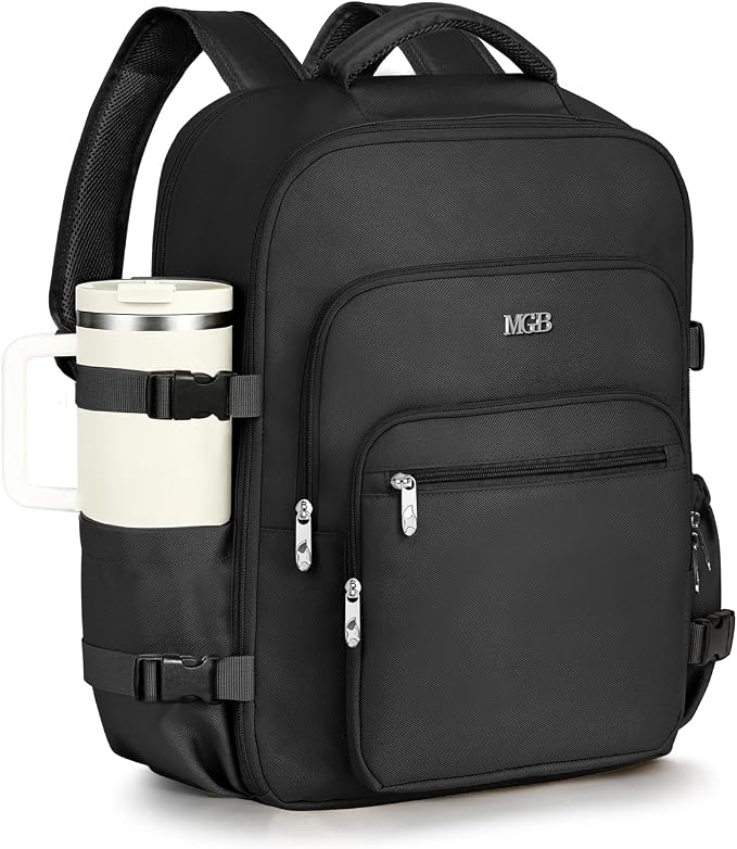 Travel Backpack for Women & Men, Carry On Personal Item Bag Flight Approved, Large Waterproof Laptop Backpack for Travel, Overnight, College & Commuting Black by MGB