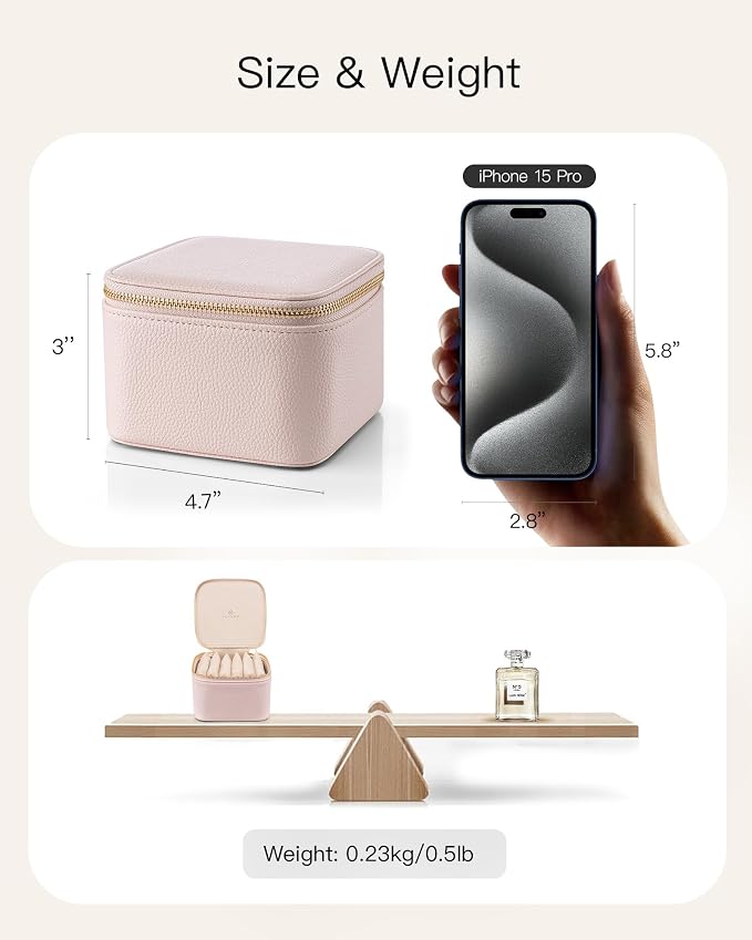 VLANDO Gifts for Teachers,Jewelry Box with 6 Velvet Jewelry Bags Travel Jewelry Storage for Women Girl Jewelry Organizer Necklace Rings Earrings Bags Gifts for Women(Pink) - Image 6