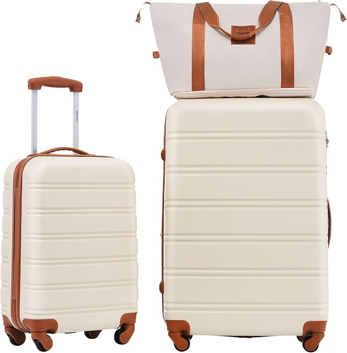 Merax Luggage Sets 2 Piece Suitcase Set 20/28 IN,Carry on Luggage and Travel Bag TSA Lock Expandable,Hard Case Luggage with Spinner Wheels,White and Brown - Image 8