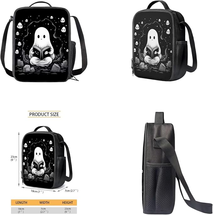 Ghost Backpack for Boys Girls Backpack with Lunch Box Water Bottle Holder and Soft Pencil Case 4PCS Set Bookbag with Front Pocket for School Teens 17 inch Large Capacity School Bag for Kids - Image 4