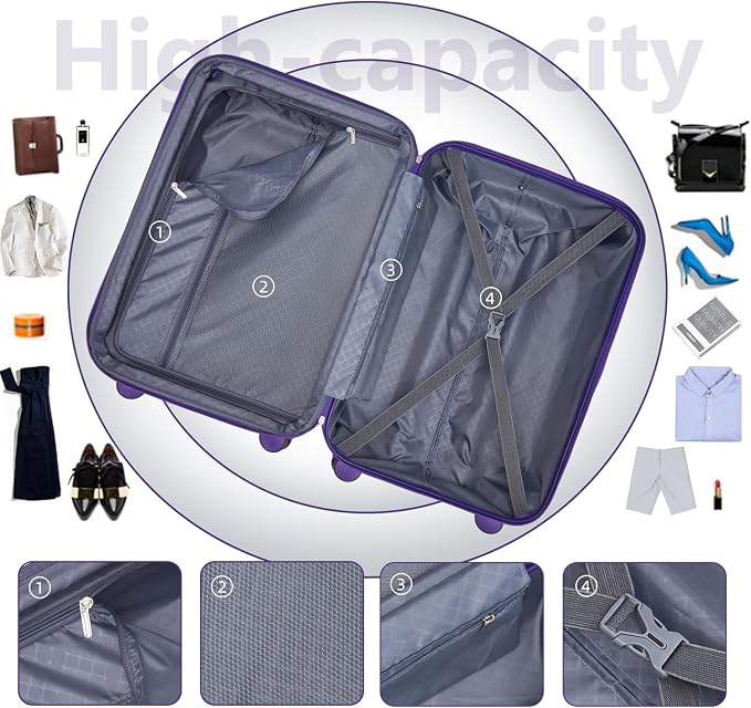 Purple 6 Piece Luggage Set Hard Shell - Expandable Suitcases with Spinner Wheels and Duffel Bags for Family Travel, Durable Carry On Luggage Sets with Lock for Women and Girls - Image 7
