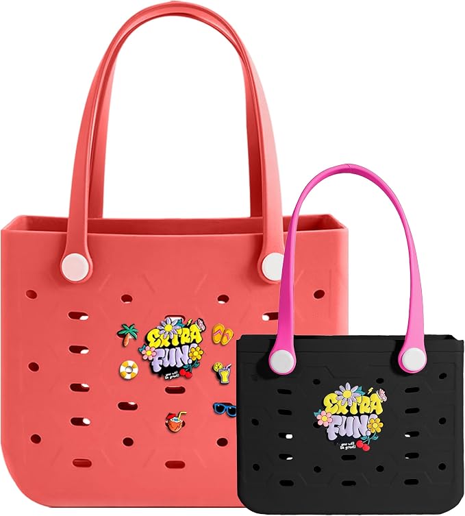 2-Pack Beach Bags Medium & Small,Waterproof Sandproof Rubber Tote Set for Women Men, Vacation Pool Boat Essentials - Image 5