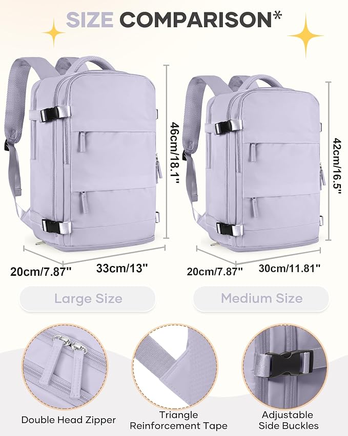 coofay Large Carry On Backpack Flight Approved Personal Item Travel Backpack For Women Airline Approved Waterproof Sports Luggage Backpack Casual Daypack Small Hiking Backpack Purple Backpack - Image 4
