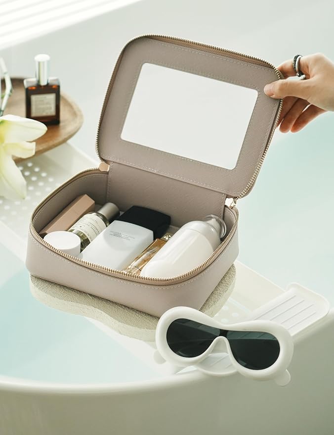 Popvibe Clear Makeup Bag Set 2 Pack Travel Cosmetic Case Toiletry Bag with Zipper Make Up Case Traveling, Stone, Medium and Large - Image 7