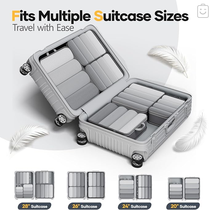 Veken 6/9/11 Set Compression Packing Cubes for Travel Essentials,Compressible Expandable Luggage Suitcase Organizer Bags with Garment Bag,Space Saver Bags with Over 1000 pcs of Mesh Holes(Gray) - Image 7