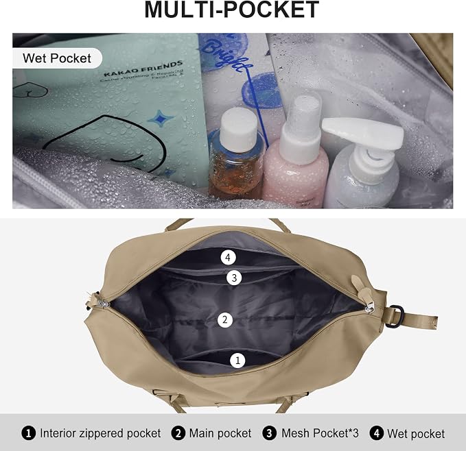 Travel Duffel Bag, Carry On Overnight Weekender Bags for Women | Travel Bag with Wet Pocket & Trolley Sleeve, For Spirit Airlines 18x14x8 Personal Item Bag - Image 3
