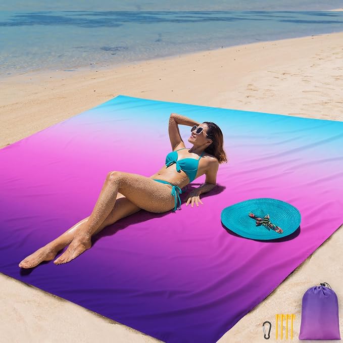 AISPARKY Beach Blanket Waterproof Sandproof Extra Large, Oversized Beach Mat, Quick Drying&Compact&Lightweight, Picnic Blankets Vacation Essentials for Outdoor Beach Camping (79" X 108" (6 Person)) by AISPARKY