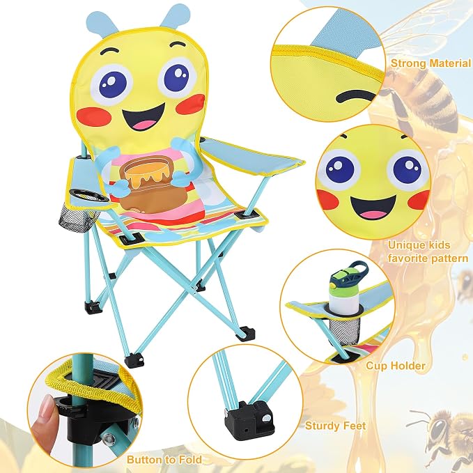 KABOER Kids Outdoor Folding Camping Chair with Cup Holder Carrying Bag | Portable Camping Chair for Beach Picnic Camping Travel Lawn Ages 3-10 - Image 3