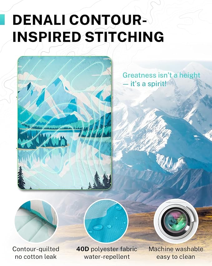 Gonex Camping Blanket with Aero-Warmth Breathable Layer - Puffy Printed Packable Blanket, Ultralight Wearable Water-Resistant Quilt, 79" X 55" for Camping, Beach, Hiking, Travel, Picnics (Iceberg) - Image 4