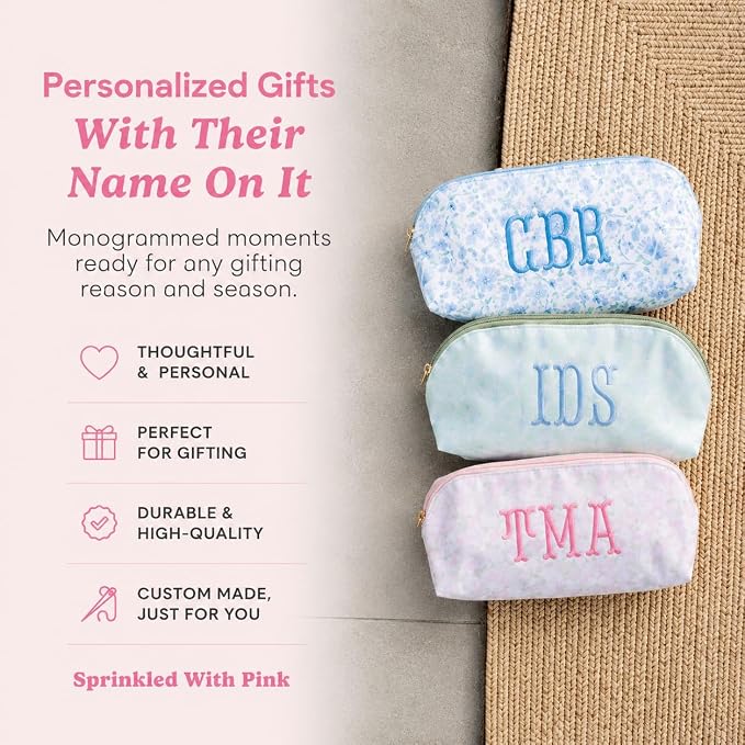 Personalized Clear Coated Pouch - Medium or Large Toiletry Bag with Embroidered or Applique Monogram, Custom Makeup or Travel Organizer, Easy-Clean Cosmetic Bag, Travel Gift for Women (Peony, Mini) - Image 2