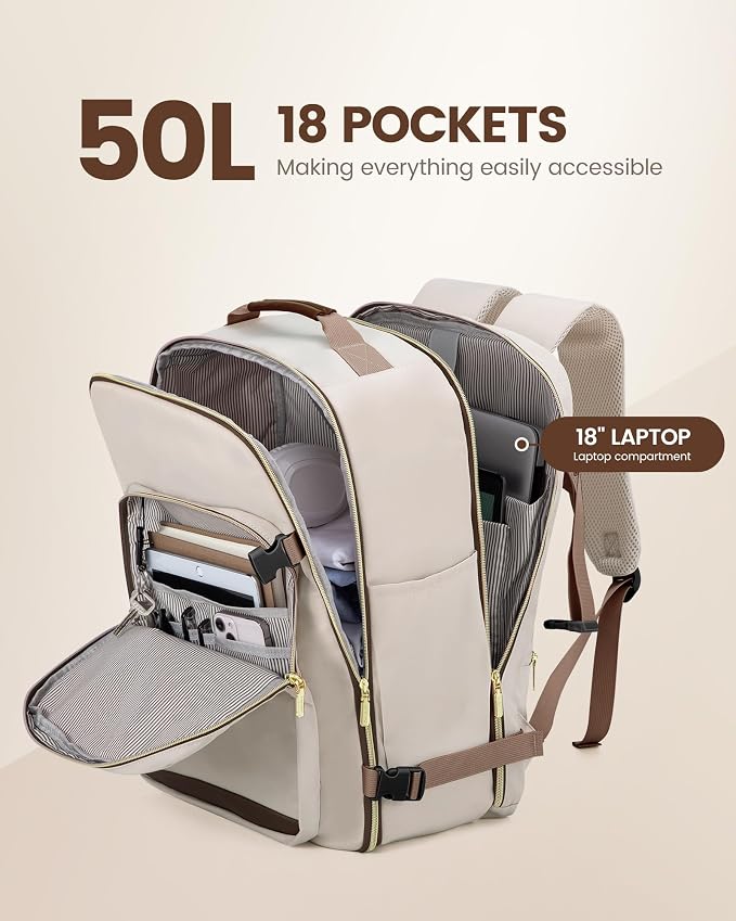 LOVEVOOK 50L Travel Backpack Flight Approved Carry on Backpack,3 Packing Cubes,Waterproof Personal Item Travel Bag,TSA Carry on Luggage Suitcase Travel Essentials,Gifts for Women & Men,fits 18" Laptop - Image 3