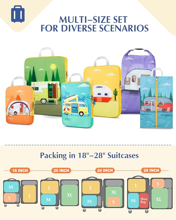 Gonex Compression Packing Cubes, 6pcs Expandable Storage Travel Luggage Bags Organizers with Shoe Bag Laundry Bag, Travel Cubes for Suitcase Carry On (RV) - Image 5