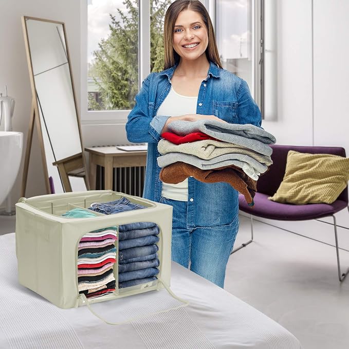 Sorbus Storage Bins with Divided Interior - Large Stackable & Foldable Organizer Containers with Metal Frame, Oxford Fabric, Large Window & Carry Handles - Organization for Bedroom, Linens & Clothes - Image 5