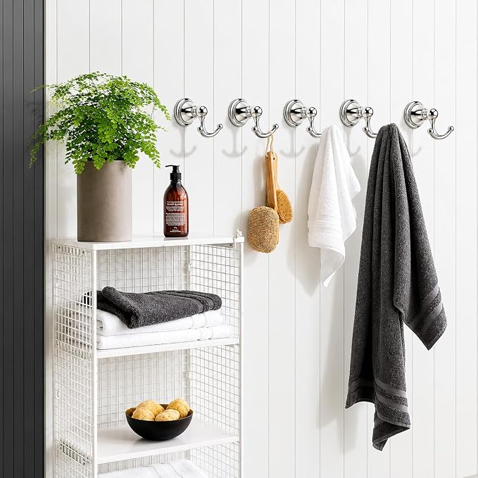 khtumeware 2 Pack Polished Nickel Robe Hooks Wall-Mounted Heavy-Duty Towel Hooks, Zinc Alloy Bathroom Coat Hooks and Suitable for Hanging Towels, Bathrobes, Clothes, Hats and Bags. - Image 4