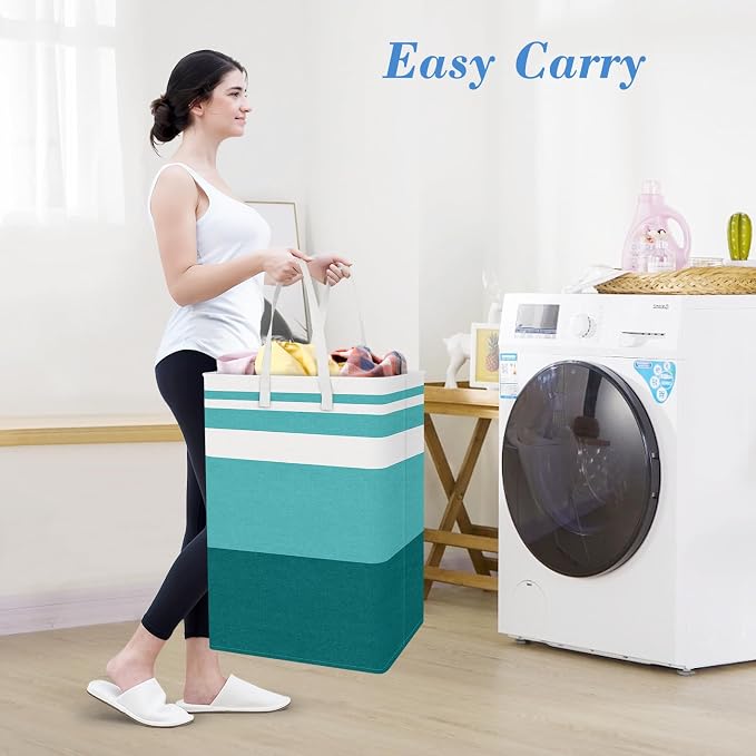BlissTotes 3-Pack Laundry Basket, Freestanding＆Waterproof Laundry Hamper, Collapsible Tall Clothes Hamper with Easy Carry Handles for Clothes, Towels in the Family and Dorm,Gradient Green,125L - Image 5