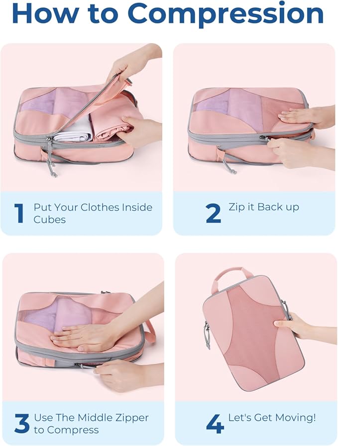 Bagsmart Compression Packing Cubes, Travel Bag Cruise Ship Essentials | Lightweight, Compressible Suitcase Organizer Set fit Standard Carry-On & Checked Luggage, 6 Set, 14 Set Washable Packing Bags - Image 5