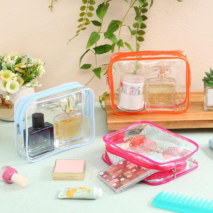 60 Pcs Clear Makeup Bags Bulk Travel Toiletry Bag 7 x 5.5 x 1.6 Inch PVC Zipper Pouch Waterproof Plastic Cosmetic Case Portable Organizer for Women Summer Bathroom (Vivid Color) - Image 2