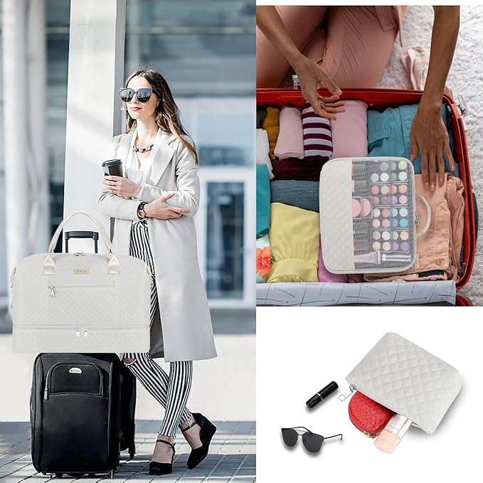 ITIEZY Weekender Overnight Bag for Women - Large Travel Duffel Bag with Shoe Compartment, Gym Duffel Bag Hospital Bag Carry On Tote Bags for Airplanes with Crossbody Bag Toiletry Bag 3Pcs Set - Image 2