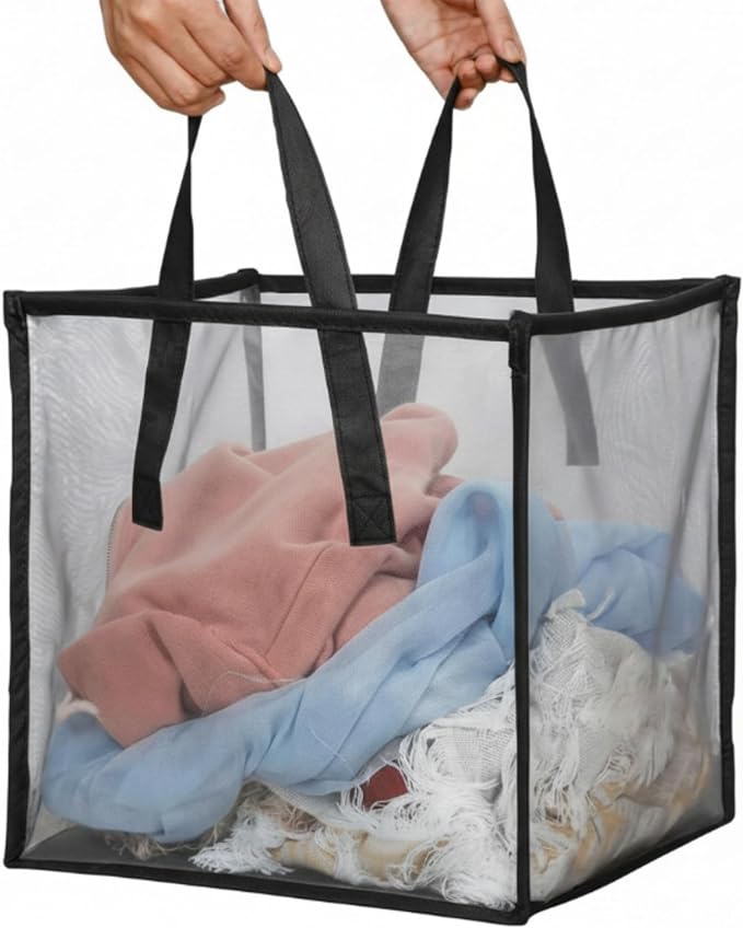 Zopeal 1 Pack Popup Laundry Hamper 13 Inch Collapsible Laundry Baskets with Handles Mesh Clothes Baskets Portable Single Layer Foldable Clothes Hamper Square Bin for Washing (Black,Single-layer) by Zopeal