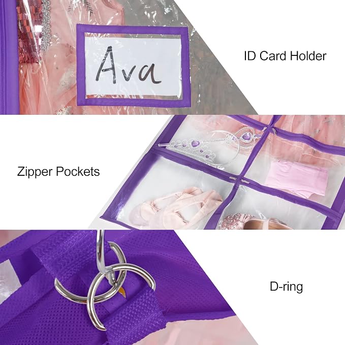 Univivi Clear Purple PVC Dance Costume Bags Garment Bag 40 Inch for Dance Competitions, with 4 Medium Clear Zipper Pockets and 1 Large Back Zippered Pocket [Upgraded Version] (40'' x 24'' 6 Pack) - Image 3